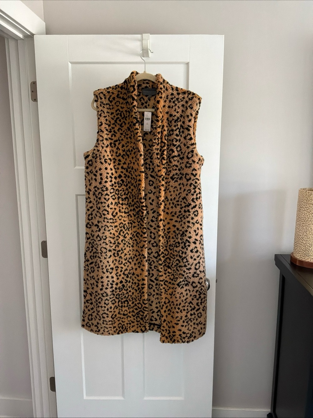 Sunday in Brooklyn Leopard Faux-Fur Long Vest in Tan and Black